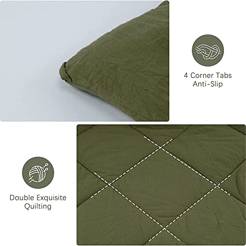 Atsense Green Comforter Set King Size, 100% Washed Cotton Linen Feel Soft, Dark Olive Green Comforter Lightweight And Durable, 3Pcs Forest Green Bedding Set, Army Green Comforter For All Season #TOP5