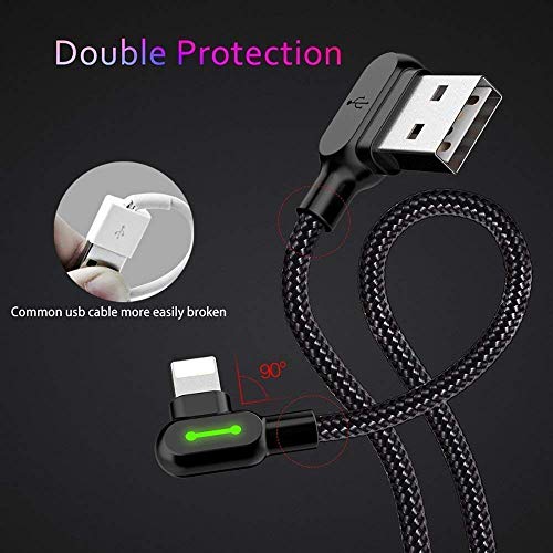 Mcdodo Usb 90 Degree Right Angle Elbow Design Game Ledcable Nylon Braided Sync Chargedouble Size Usb Data 6Ft/1.8M Cable Compatible With New Iphone/Ipad Pro/Air,Ipad Mini,Ipod (Black 6Ft (Iphone)) #TOP3