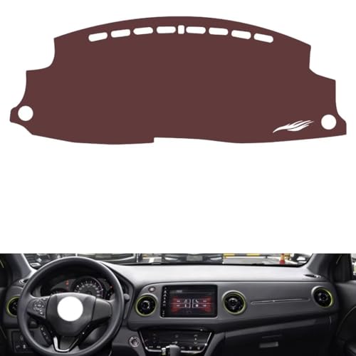 Leather Dash Board Cover mat Compatible with Honda HRV 2015-2022 ，Anti-Glare and dust Protector(Brown)