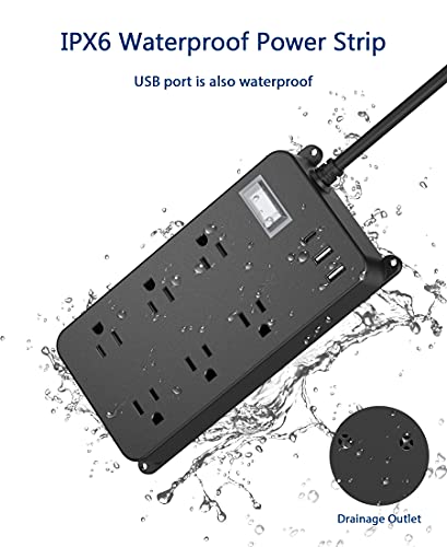 Outdoor Surge Protector Weatherproof,Mountable Power Strip With Usb C,Ipx6 Waterproof Extension Cord Multiple Outlet For Patio Accessories,6 Outlets And 3 Usb Ports,25Ft Cable,Flat Plug(2000 Joules) #TOP1