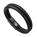 MEGAMUS Pulsera Cuero Hombre, Trenzada Hecha Cuerda Brazalete, Pulseras de Cuentas Cadena, Con Hebilla Magnética de Acero Inoxidable y con Regalo Joyas Caja, para Hombres España (Negro, 22)