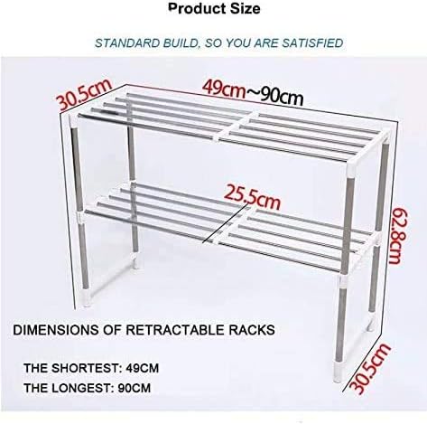 MantraRaj 2 Tier Microwave Oven Rack Stand Shelf Stainless Steel Shelves Rack for Storage Kitchen Organizer Expandable with 6 Hooks | Kitchen Supplies Kitchen Stand Organiser Countertop Space Saver