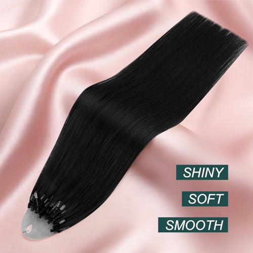 Image of Easyouth 22 Inch Micro Ring Hair Extensions Human Hair Black, Lightweight