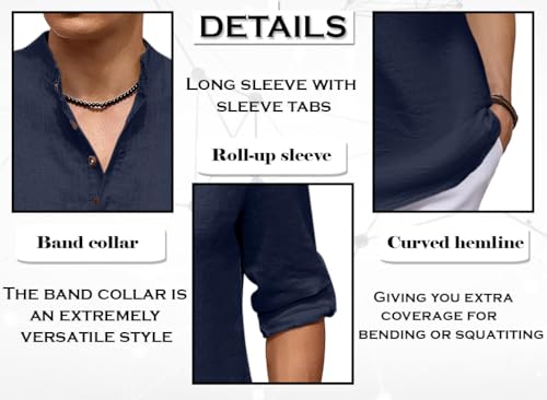 Image of ROYALSCOUT Men's Cotton Blend Casual Short Kurta Shirt with Notch Neck and Button Detail | Full Sleeve Straight Fit Lightweight Ethnic Top for Summer