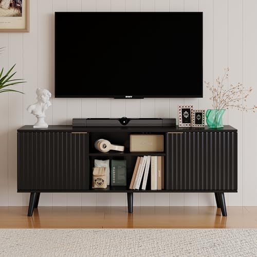 GFGWXW 55 inch Fluted TV Stand with Storage, Mid Century