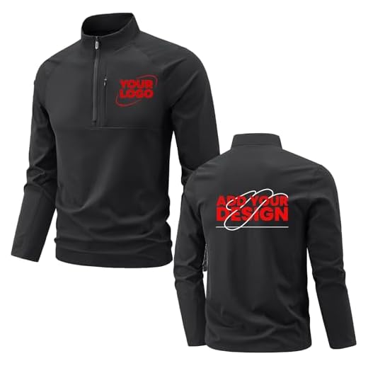 WUWWUT Personalised Men's Half Zip Top Custom Logo Long Sleeve Athletic Shirt Breathable Quick-Dry Pullover Sweater for Running Golf, Black, L