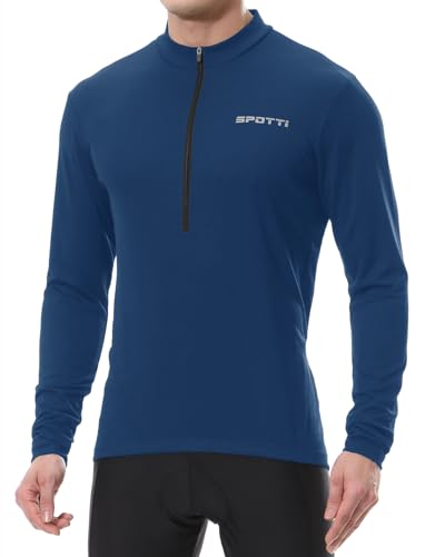Spotti Men's Cycling Bike Jersey Long Sleeve with 3 Rear Pockets - Moisture Wicking, Breathable, Quick Dry Biking Shirt Navy