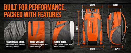 Mochila impermeable deportiva plegable color naranja miniatura 7