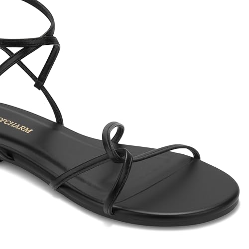 Image of Women's Flat Sandals Strappy Open Round Toe Lace Up Shoes with Adjustable Ankle Strap for Summer