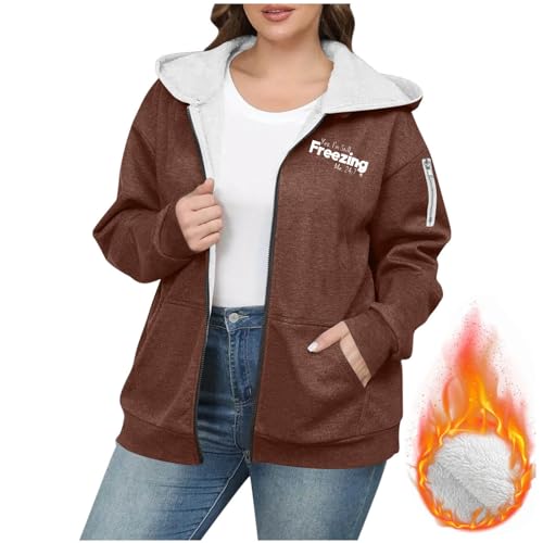 Cozy Brown Sherpa Hoodie Jacket for Women - Fuzzy Winter Comfort in 3XL - Image 3