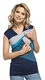 Largo: 73-77 cm/29-30 in. HAPPY MAMA Mujer Top Camiseta Premamá Lactancia Bloque De Color Doble Capa. 369p (Mezcla de Grises & Cian, 38, M)