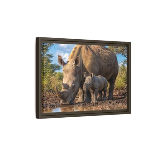Toile animaux rhinocéros marron pour habiller un mur vide de salon