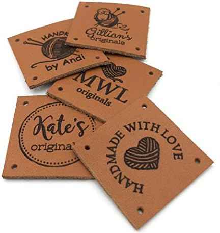 Personalized leather labels, custom leather labels, sewing labels, handmade labels, labels for knitted products, custom label tags, 25 pc