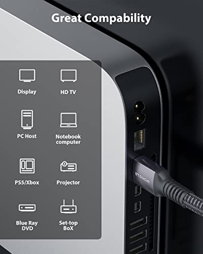 Image of Stouchi 8K HDMI Cables 2ft 48Gbps, Ultra High Speed HDMI FRL Braided Cord, 8K@60Hz 4K@120Hz 144Hz, eARC, HDCP 2.2 & 2.3, SBTM HDR 10+ Compatible with Roku TV /PS5 /HDTV /Blu-ray