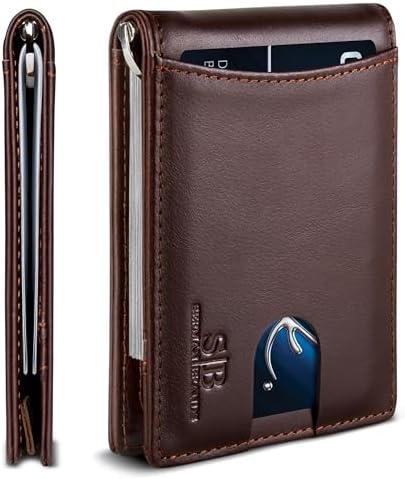 SERMAN BRANDS RFID Blocking Slim Bifold Genuine Leather Minimalist Front Pocket Wallets for Men with Money Clip Thin Gift