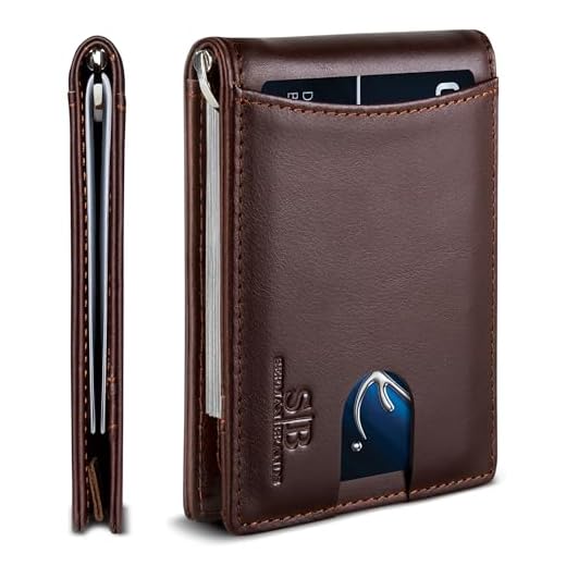 SERMAN BRANDS Carteira masculina minimalista de couro legítimo dobrável com bloqueio de RFID com clipe de dinheiro para presente fino, Chocolate 1. P, Slim