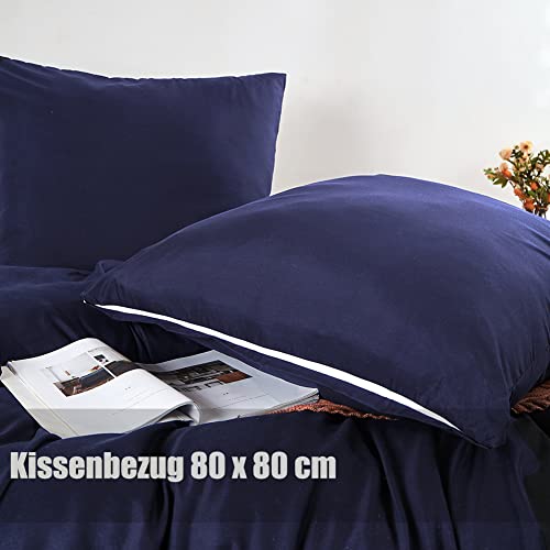 Soifox Bettwäsche 155x220 4teilig Blau - 2 Bettbezüge 155x220 + 2 Kissenbezüge 80x80 Weich und Bügelfrei Mikrofaser mit Reißverschluss (4… – Ansicht 6