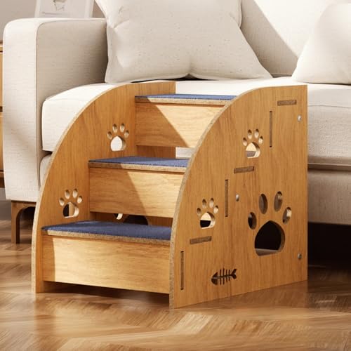 SOLLENT犬 階段 犬用ペットステップ 滑り止め 2段/3段/4段 屋内 屋外 木製 犬用ベッド階段 ペット用階段 滑り止め犬用ベッドステップ 小型犬 中型犬 大型 (3段(30*40*35cm),木製)