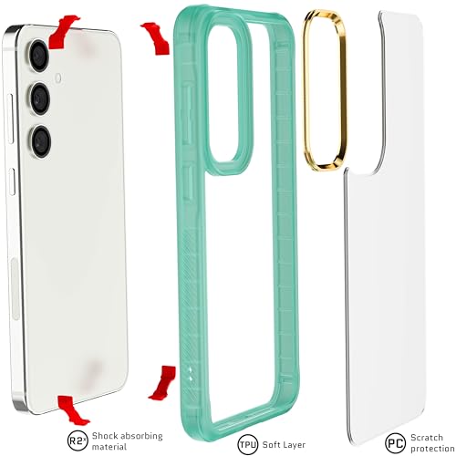 Image of Ghostek Covert Galaxy S24 Plus Phone Case Clear with Military Grade Shockproof Protection, Non-Slip Grip, Protective Silicone Cover Designed for 2024 Samsung Galaxy S24+ (6.7 inch) (Teal)