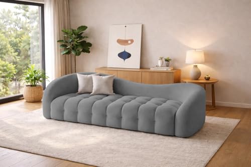 Image of Casaliving Ariana Modern Premium Boucle Fabric Sofa, Upholstered 3 Seater Sofa Set for Living Room, (Dark Grey Colour) Premium Boucle Fabric Sofa