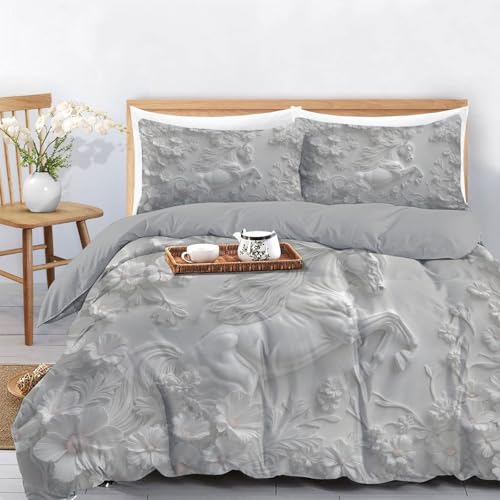 Housse de couette imprimé cheval infroissable fini le repassage lit 3D - 7