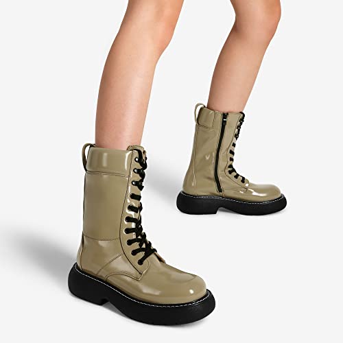 Dream Pairs Women's Sdmb2210W Lug Sole Combat Boots Chunky Platform Lace Up Mid Calf Combat Boots Rebellious,Green,Size 9.5 #TOP5