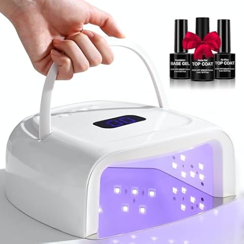 60W Rechargeable UV LED Nail Lamp, Faster Wireless Nail Dryer Gel Polish Light 42 Beads & Portable Handle, Professional Curing Lamp for Fingernail and Toenail (White) Cover