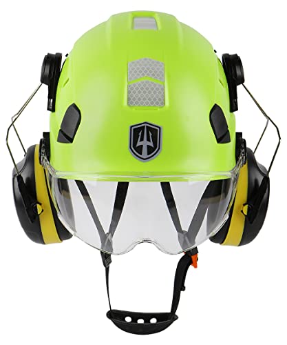 GREEN DEVIL 3-in-1 Forsthelm Schutzhelm Bauhelmdie entsprechen, Hochfeste ABS-Struktur Helm, mit Visier und Gehörschutz Ohrenschützer, stabile 6-Punkt-Befestigung