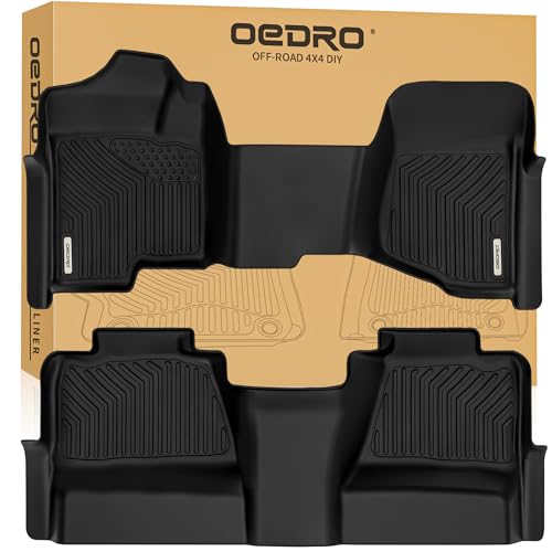Image of OEDRO Floor Mats Fit for 2007-2013 Chevy Silverado /GMC Sierra 1500 & 2007-2014 Silverado /Sierra 2500 HD /3500 HD Crew Cab (Without Storage Box), TPE All-Weather Floor Liners, 1st and 2nd Row Mat, Black