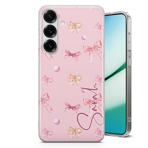 TULLUN Personalised Phone Case for Samsung Galaxy S10e - Clear Soft Gel Cover Cute Pink Bow Design Style With Your Own Name Text - Bow Pink
