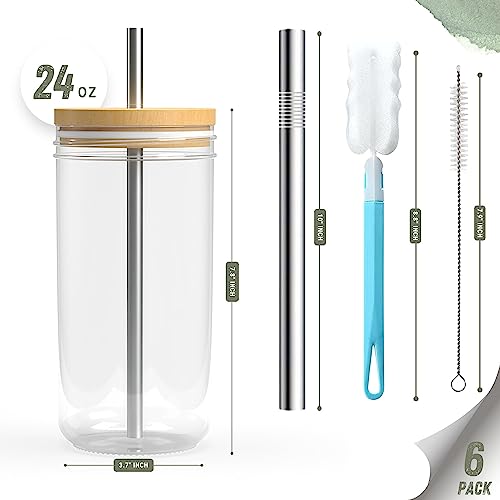 Xjouojx 2 Pack Glass Mug Set - Drinking Glasses Tumbler, 24Oz Reusable Boba Tea Cups With Bamboo Lids, Travel Tumbler Bottle, Non-Slip Glasses For Iced Coffee, Smoothie #TOP1