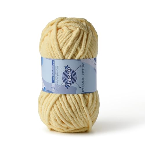 Image of Chunky Chenille Yarn for Crocheting, Baby Yarn for Crocheting Soft Blankets, Bulky Yarns for Crochet Amigurumi, 100g (74.3yds) Fluffy Velvet Yarns for Hand Knitting (Light Yellow)