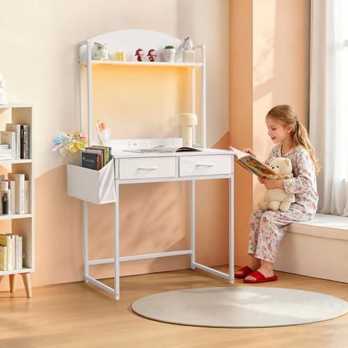 31.5" Small Makeup Vanity Desk with Storage, Power Outlets, 2 Drawers - image 9