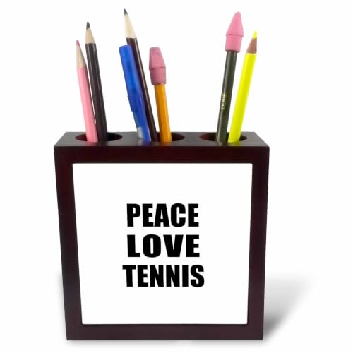 3dRose Peace Love and Tennis - Things that make me happy - Sport player gift 5 inch tile pen holder