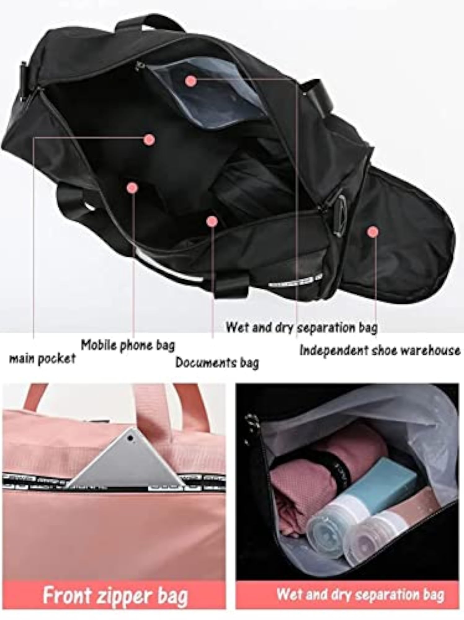 Dry & Wet Separation Travel Gym Bag with Shoe Compartment