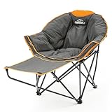OUTDOOR LIVING SUNTIME Oversized Padded Comfy Camping Chair with Removable Footrest, Weight Capacity 400 LBS, Heavy Duty Moon Round Leisure Folding Chair for Camping, Hiking, Carry Bag, Orange