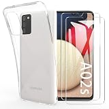 HTDELEC Coque pour Samsung Galaxy A02s Transparente + 2 × Verre trempé Protection écran,Souple TPU Étui Protection Bumper Housse Antichoc Cover TPU Case Cover Coque pour pour Samsung Galaxy A02s -01