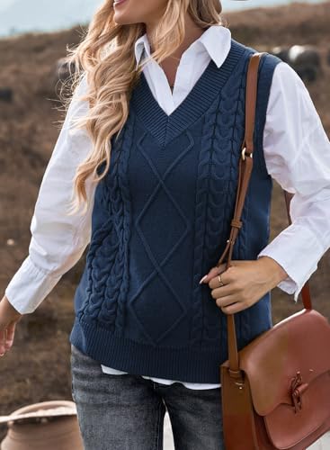 Image of EVALESS Oversized Sweater Vest for Women V Neck Sleeveless Solid Color Loose Pullover Sweater