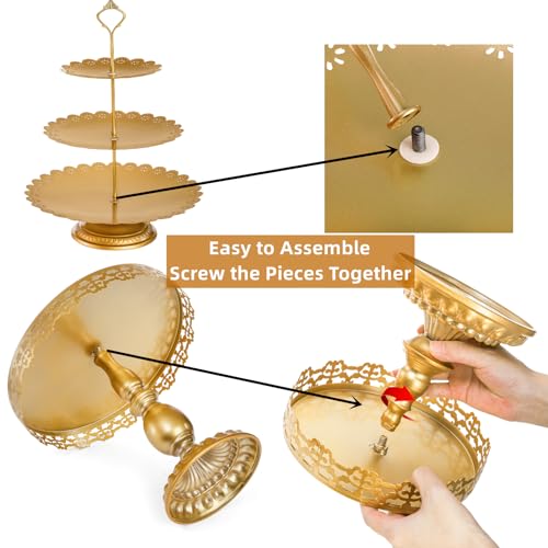 Hacaroa Set of 7 Gold Cake Stand, Metal Dessert Table Display Set Tiered Cupcake Holder, Decorative Candy Fruit Tower Plate Dessert Serving Tray Platter for Wedding, Birthday Party, Baby Shower - Image 5