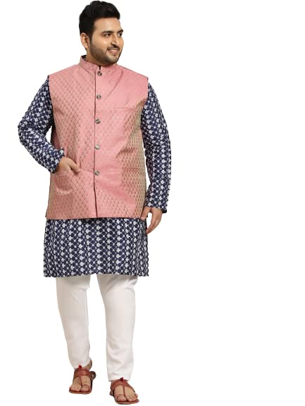 Image of SOJANYA (Since 1958, Men's Silk Blend Grey Kurta Pyjama & Silk Blend Jacket Combo