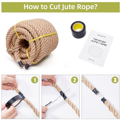 Jute Rope Heavy Duty 2 Inch 25 Feet, Natural Hemp Rope, Twisted Hemp Rope for Crafts, Gardening, Bundling, Climbing, Hammock, Nautical rope, Tug of War rope, Railings, Home Decorating (2 Inch×25 Feet) by XINSHUNCAN - Image 5