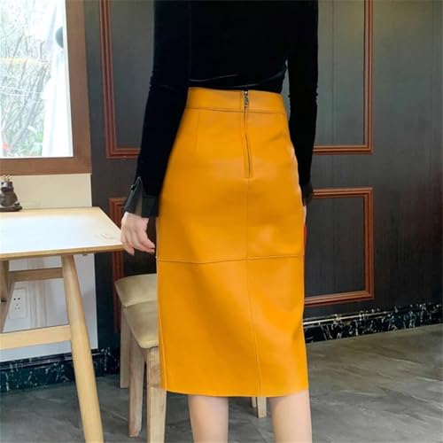 Women Winter Fashion Genuine Leather Skirt French Style Split Slim Fit Midi Skirt2