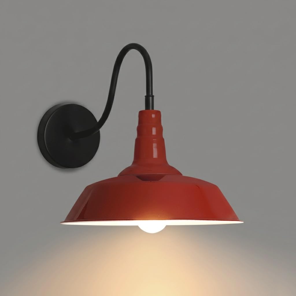 IvyLoutish Modern Industrial Barn Wall Sconce, Colorful Farmhouse Gooseneck Wall Light with Metal Umbrella Shade, Vintage Fixture for Restaurant Bar BBQ Shop Kitchen Decor, E26/E27(Burgundy)