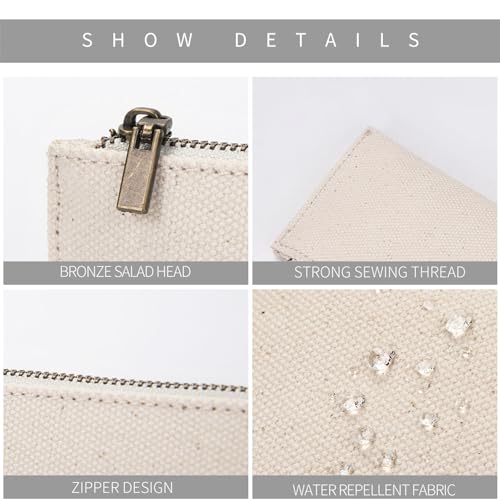Image of Canvas Pencil Case Slim Pencil Pouch Durable Zipper Stationery Bag Small Travel Use (Beige /Canvas)
