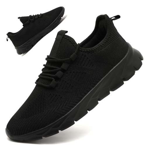 GUCTQY Tennis Shoes Womens Mens Sneakers Running Walking Gym Slip On Lightweight Comfortable Athletic Workout Sports Fashion Shoes Black Size Women 7/ Men 6