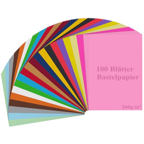 100 Blatt Bastelkarton 250g/m², Tonpapier a4 Bunt Bastel Papier Fotokarton...