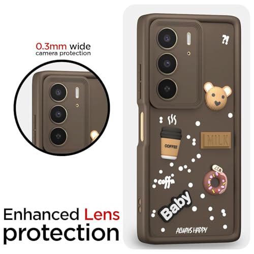 Image of Bintage Back Cover Compatible for Realme Narzo 80 Lite 5G | Cute 3D Taddy Ball Bear Milk Cake Coffee Silicon Case Full Body & Camera Protection - Brown