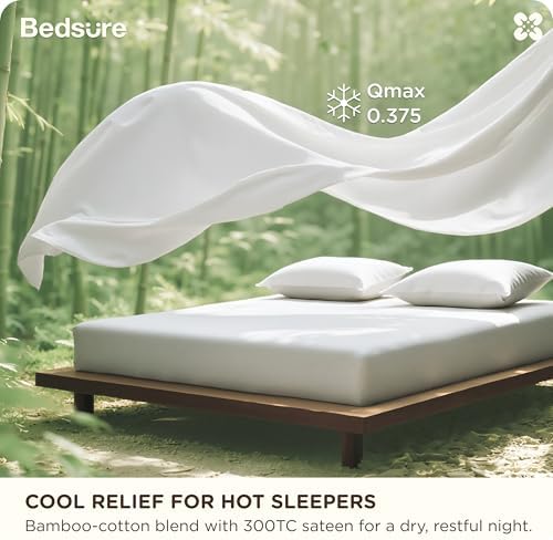 Bedsure King Size Sheets Set, Bamboo Viscose Sheets, Rayon Cotton Blend, GentleSoft, Breathable, Deep Pocket Up to 18 Inches, Hotel Luxury Bedding for Hot Sleepers, White - Thumbnail 4