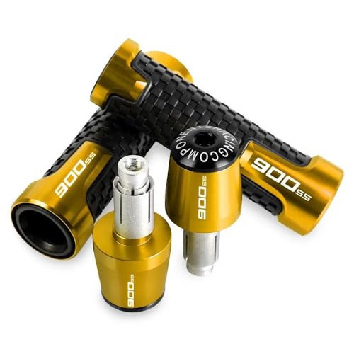 Empuñaduras antideslizantes de 7/8'' con tapones dorados para manillar de moto Ducati 900ss