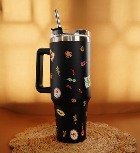 Image of 1200ML Stainless Steel Tumbler Hot and Cold with Handle and Lid and 2 Straws, Double Insulated Cup Leak Proof Mug Cupholder for Gym, Travelling (Italian)